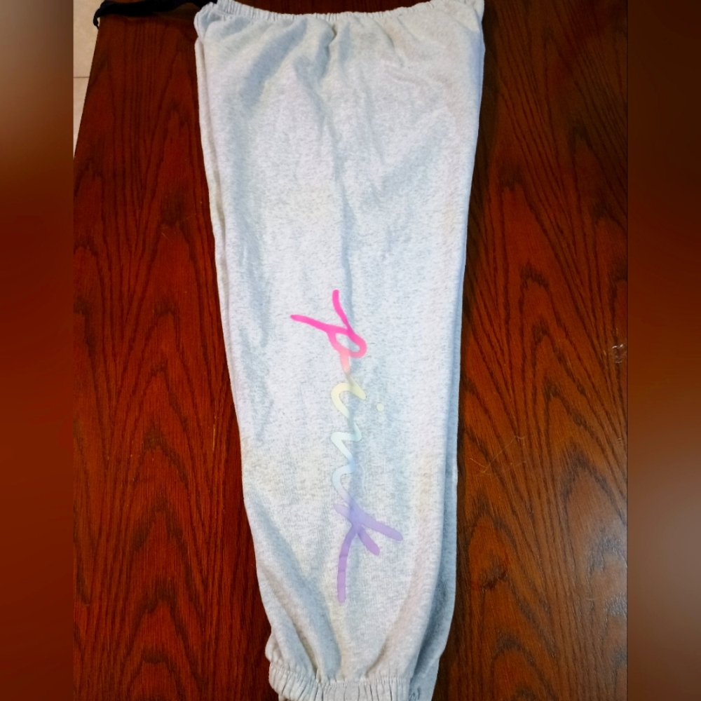 Victoria's Secret Pink gray classic joggers with gradient rainbow script logo